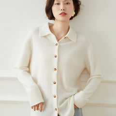 Polo Collar Button Lapel Knitted Cashmere Sweater Cardigan