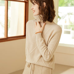 Women's Turtleneck Cashmere Lapel Knitted Loose Top Sweater