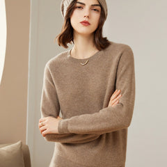 100% Cashmere Women's Crew Neck Pullover Slim-Fit Basic Sweater