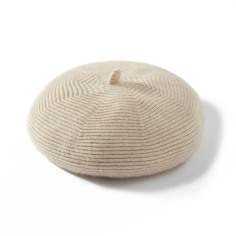 Winter Warm Knitted French Beret Hat Solid Color Flat Cap for Women