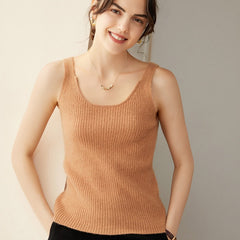 Soft V-Neck 100% Cashmere Ribbed Knit Tank Top Sweater Vest