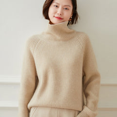 Ribbed Knit Turtleneck Thicken Solid Soft Pullover Cashmere Sweater