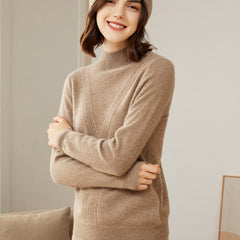 100% Cashmere Mock Neck Knitted Loose Thickened Pullover Sweater