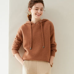 Women's Cashmere Wool Blend Ribbed Cuffs Pullover Sweater Hoodie