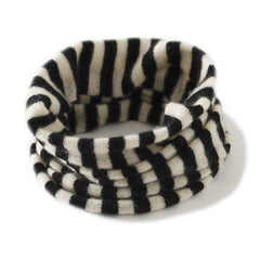 Striped 100% Cashmere Neck Warmer Knit Loop Women Tube Scarf