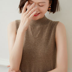 Mock Neck Sweaters Vest Knitted Warm Pullover Cashmere Top