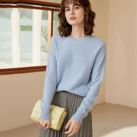 Classic Long Sleeve Knit Pullover Women's 100% Pure Cashmere Crewneck Sweater