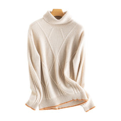 Women's Turtleneck Cashmere Lapel Knitted Loose Top Sweater