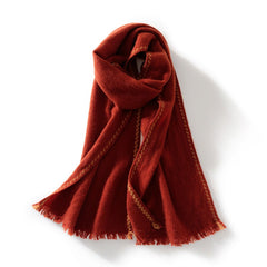 Soft Warm Winter Wrap with Contrast Trim 100% Cashmere Scarf