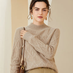 Crew Neck Cable Knit Thickened Warm Ribbed Cashmere Sweater