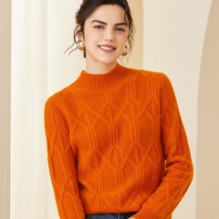 Crew Neck Cable Knit Thickened Warm Ribbed Cashmere Sweater