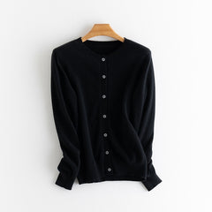 100% Cashmere Crewneck Button-Up Knit Cardigan Sweater