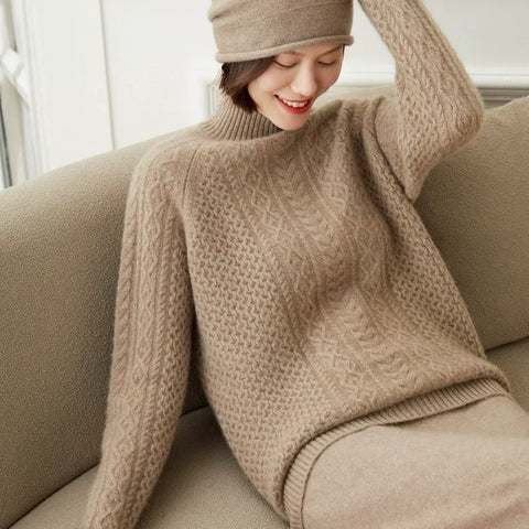 Kaschmir -Kabel -Strick -Mock -Nacken -Strickpullover dicker Strickpullover