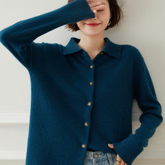Polo Collar Button Lapel Knitted Cashmere Sweater Cardigan