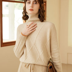 Women's Turtleneck Cashmere Lapel Knitted Loose Top Sweater