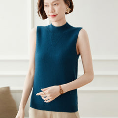 Mock Neck Sweaters Vest Knitted Warm Pullover Cashmere Top