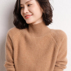Cashmere Knit Pullover Thicken Casual Loose Mock Neck Sweater