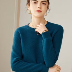 100% Cashmere Women's Crew Neck Pullover Slim-Fit Basic Sweater