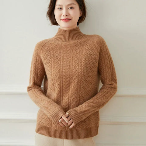 Kaschmir -Kabel -Strick -Mock -Nacken -Strickpullover dicker Strickpullover