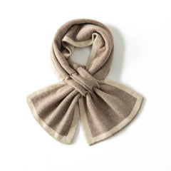 100% Cashmere Two-Tone Contrast Trim Bowknot Neck Warmer Scarf