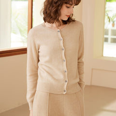 100% Cashmere Crewneck Button-Up Knit Cardigan Sweater
