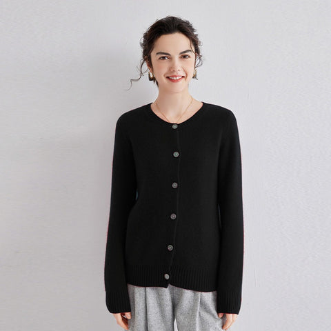 Women's  Button-Up Cashmere Cardigans Sweaters Knitted Coats Ribbed Trim