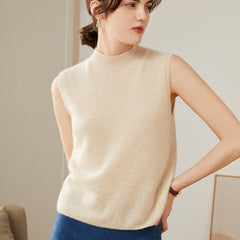 Knit Mock Neck Tank Top 100% Cashmere Sleeveless Sweater Vest