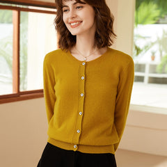 100% Cashmere Crewneck Button-Up Knit Cardigan Sweater