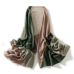 Cashmere Large Colorblock Scarf Knitted Patchwork Wrap Shawl