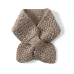 Collar Cross Neck Warmer Bow 100% Cashmere Knitted Small Scarf