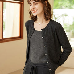 100% Cashmere Crewneck Button-Up Knit Cardigan Sweater