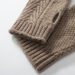 100% Cashmere Cable Knit Fingerless Wrist Half-Finger Gloves