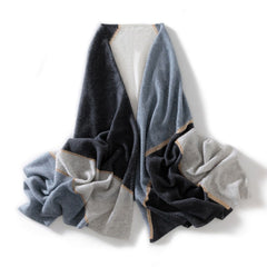 Cashmere Large Colorblock Scarf Knitted Patchwork Wrap Shawl