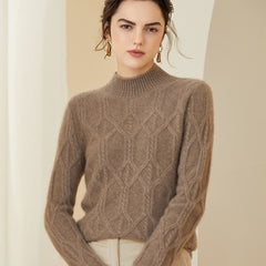 Crew Neck Cable Knit Thickened Warm Ribbed Cashmere Sweater