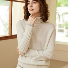 Women's Turtleneck Cashmere Lapel Knitted Loose Top Sweater