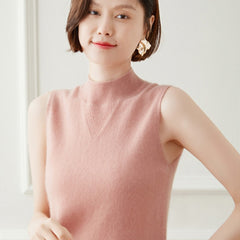 Mock Neck Sweaters Vest Knitted Warm Pullover Cashmere Top