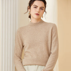 Soft Knit Pullover Wool Blend Mock Neck Cashmere Sweater