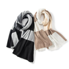 Soft Knit Wrap 100% Cashmere Block-Stripe Scarf Unisex