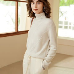 Women's Turtleneck Cashmere Lapel Knitted Loose Top Sweater