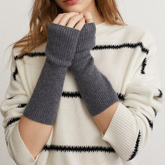 100% Cashmere Knit Arm Warmers Fingerless Mittens Gloves