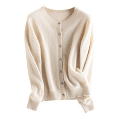 100% Cashmere Crewneck Button-Up Knit Cardigan Sweater