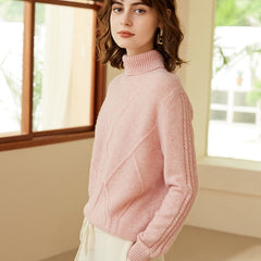 Women's Turtleneck Cashmere Lapel Knitted Loose Top Sweater