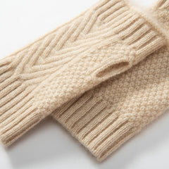 100% Cashmere Cable Knit Fingerless Wrist Half-Finger Gloves