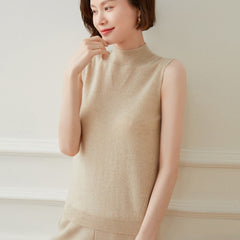 Mock Neck Sweaters Vest Knitted Warm Pullover Cashmere Top