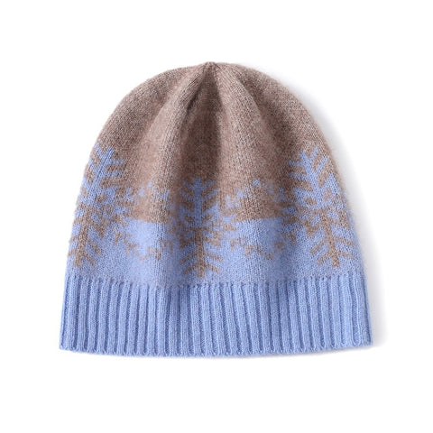 Cashmere Jacquard Knitted Beanies Snowflake Hat Thick Bonnet Unisex