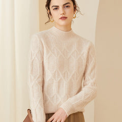 Crew Neck Cable Knit Thickened Warm Ribbed Cashmere Sweater