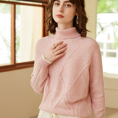 Women's Turtleneck Cashmere Lapel Knitted Loose Top Sweater