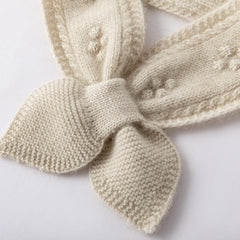 Soft Petite Bow Scarf 100% Cashmere Floral Knitted Small Neck Scarf