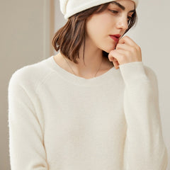 100% Cashmere Women's Crew Neck Pullover Slim-Fit Basic Sweater