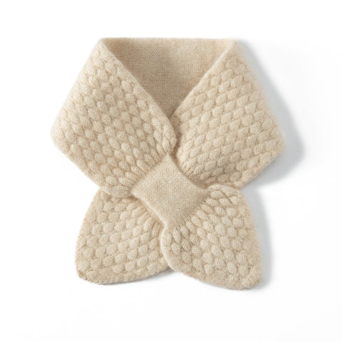 Winter Collar Cross Neck Warmer Bow 100% Cashmere Knitted Small Scarf